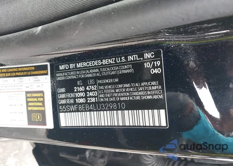 2020 Mercedes-Benz C 300 4Matic из США, поврежденный, VIN 55SWF8EB4LU329810